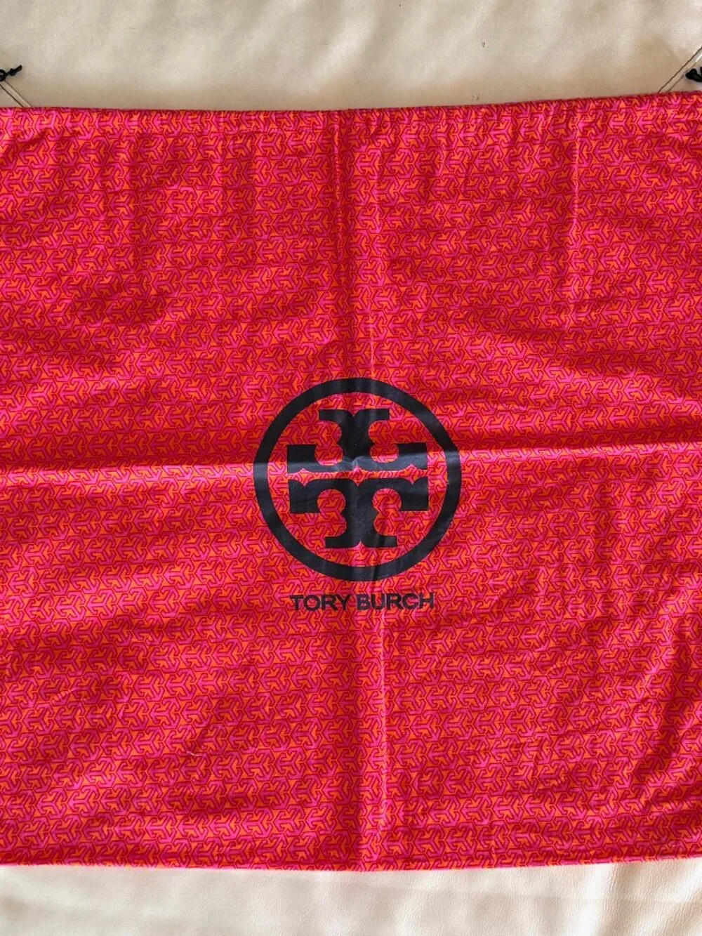 Tory Burch Drawstring Dust Bag Orange Pink Geometric Print Extra Large 23.5 x 22
